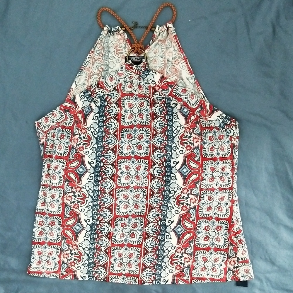 Chaps Denim halter top size large red white blue